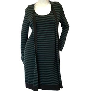 Akris Punto Green and Black Striped Wool  Cardigan Sweater Dress